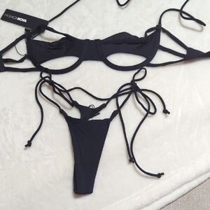 Fashion Nova Black Sleek Bikini with Bandeau Top